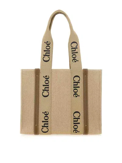 Chloé Woody Tote Bag In Beige