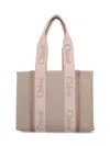 Chloé Woody Striped Linen Shoulder Bag In Multi