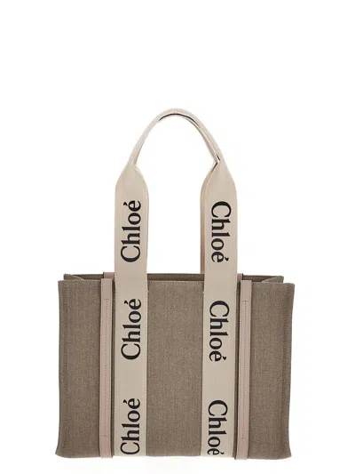 Chloé Woody Tote Bag In Grey