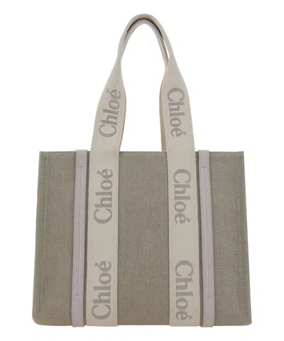 Chloé Woody Tote Bag In Grey