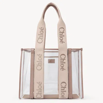 Chloé Woody Tote Bag In Jelly & Leather Beige Size Onesize 100% Acrylic, Calf-skin Leather