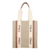 Chloé Woody Tote Bag In Linen & Leather In Neutral