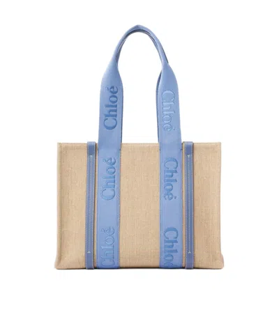 Chloé Woody Tote Bag In Linen In Brown