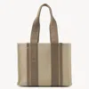 Chloé Woody Tote Bag In Linen Brown Size Onesize 100% Linen, Calf-skin Leather In Brown