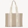 Chloé Medium Woody Logo-strap Linen Tote Bag In Grey