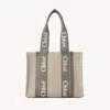 Chloé Woody Tote Bag In Linen Grey Size Onesize 100% Linen In Gray