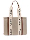 Chloé Structured Tote Bag With Leather And Linen Blend In Nude & Neutrals