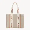 Chloé Woody Tote Bag In Linen Orange Size Onesize 100% Linen, Calf-skin Leather