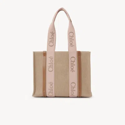 Chloé Woody Tote Bag In Linen In Neutral