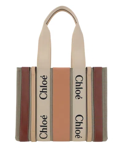 Chloé Woody Medium Canvas & Leather Tote In Brown