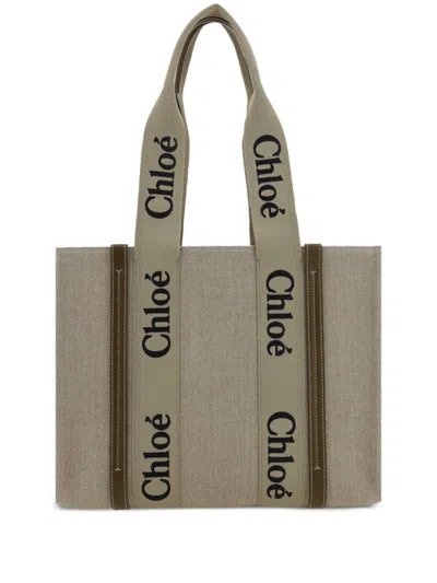 Chloé Woody Linen Tote Bag In Neutrals