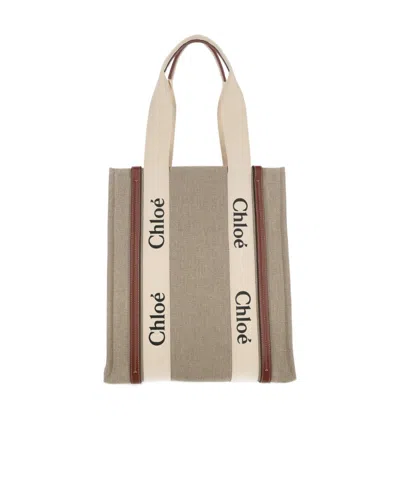 Chloé Woody Tote Bag In Nude