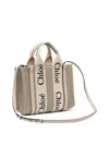 Chloé Small Woody Logo Strap Linen Tote In Pink