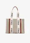 Chloé Neutral Woody Medium Canvas Tote Bag In Sand