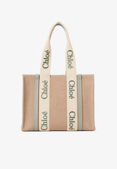 Chloé Woody Tote Bag In Sand