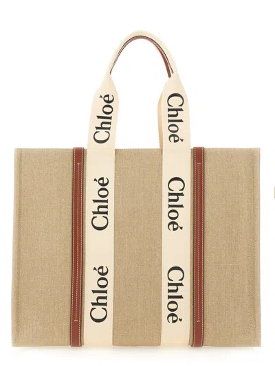 Chloé "woody" Tote Bag In Sand