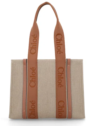 Chloé "woody" Tote Bag In Sand