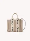 Chloé Small Woody Leather And Linen Tote Bag In Pink