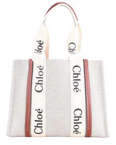 Chloé Woody Tote Canvas With Leather Medium (authentic Pre-loved) In Yellow