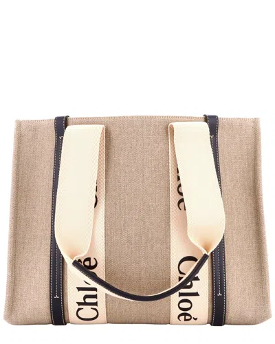 Chloé Woody Tote Canvas With Leather Medium (authentic Pre-loved)