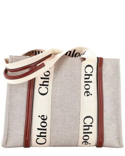 Chloé Woody Tote Canvas With Leather Medium (authentic Pre-loved)