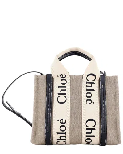 Chloé Woody Tote Canvas With Leather Small (authentic Pre-loved) In Pattern