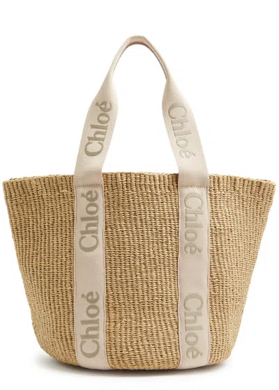 Chloé Chloe Woody Woven Raffia Basket Bag In Burgundy