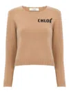 Chloé Scalloped Wool And Cashmere Blend Sweater In Brown