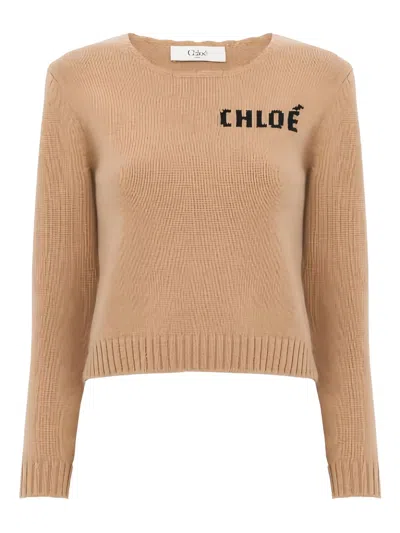 CHLOÉ CHLOÉ WOOL AND CASHMERE BLEND SWEATER WITH LOGO