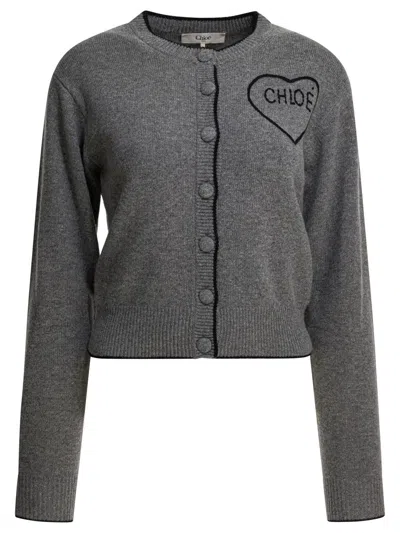 CHLOÉ CHLOÉ WOOL AND CASHMERE CARDIGAN WITH LOGO