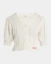 Chloé Wool & Cashmere Cropped Puff-sleeve Cardigan In White