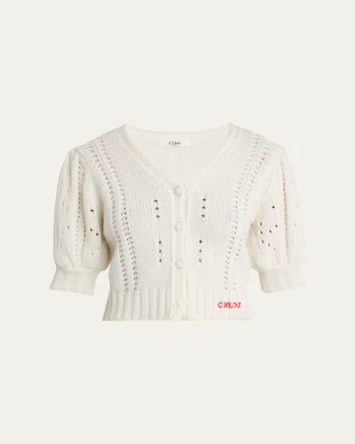 CHLOÉ WOOL & CASHMERE CROPPED PUFF-SLEEVE CARDIGAN
