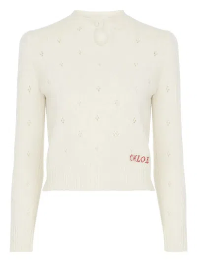 CHLOÉ WOOL AND CASHMERE FITTED SWEATER WITH AN OPENWORK MOTIF