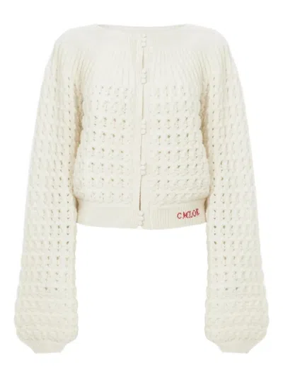 Chloé Wool And Cashmere Knit Round-neck Cardigan In Neutral