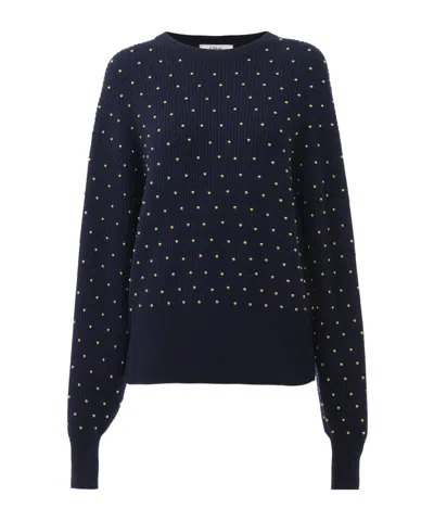 Chloé Wool And Cashmere Knitted Riveted Round-neck Sweater In Blue