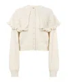 Chloé Cropped Ruffled Pointelle-knit Wool And Cashmere-blend Cardigan In Brown