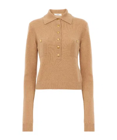 Chloé Wool And Cashmere Polo Neck Sweater In Brown