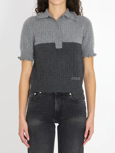 Chloé Wool And Cashmere Polo Shirt In Gray