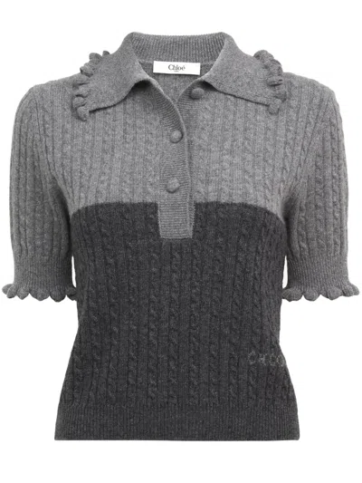Chloé Wool And Cashmere Polo Shirt In Gray