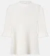 Chloé Ruffle-cuff Pointelle Wool Cashmere Top In White