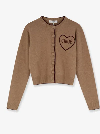 Chloé Wool And Cashmere Wool Cardigan In Sand