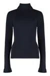 Chloé Ribbed-knit Cotton And Wool Turtleneck Sweater In Blue