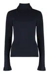 Chloé Ribbed-knit Cotton And Wool Turtleneck Sweater In Blue