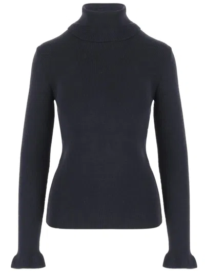 Chloé Wool And Cotton Turtleneck Pullover With Flounce Details In Black