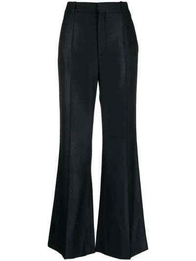 Chloé Broken-heel Low-rise Stretch-wool Pants In Nightfall Green