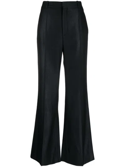 Chloé Broken-heel Low-rise Stretch-wool Pants In Nightfall Green