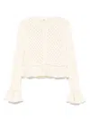 Chloé Ruffled Logo Cardigan In A Silk, Alpaca & Cotton Knit White Size S 72% Cotton, 17% Wool Vicugna Paco In White