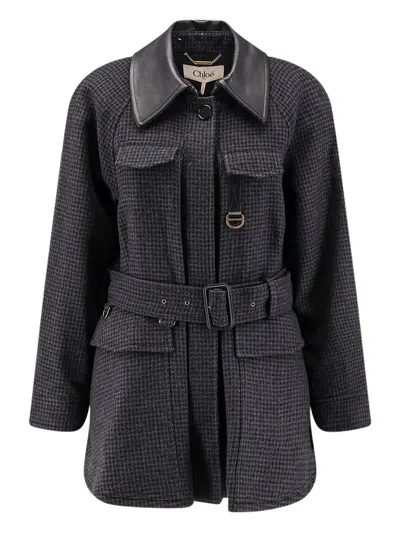 Chloé Wool Belted Jacket With Leather Collar