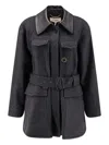 Chloé Wool Belted Jacket With Leather Collar Clothing In Black