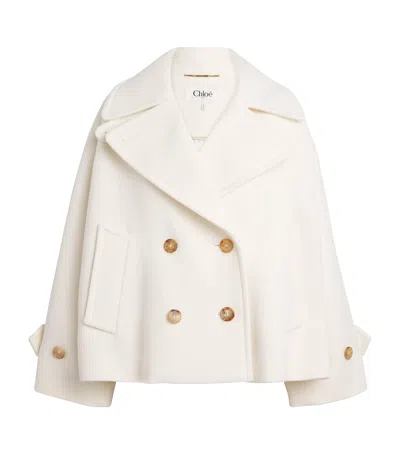 Chloé Wool-blend Double-breasted Pea Coat In Neutral